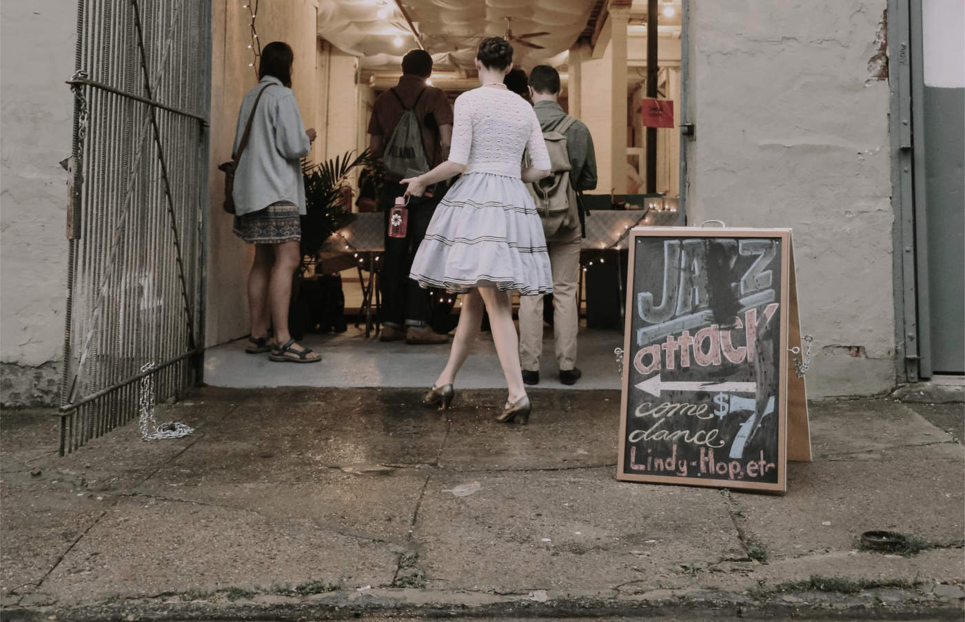 Dancer walking into Grand Opening of Jazz Attack